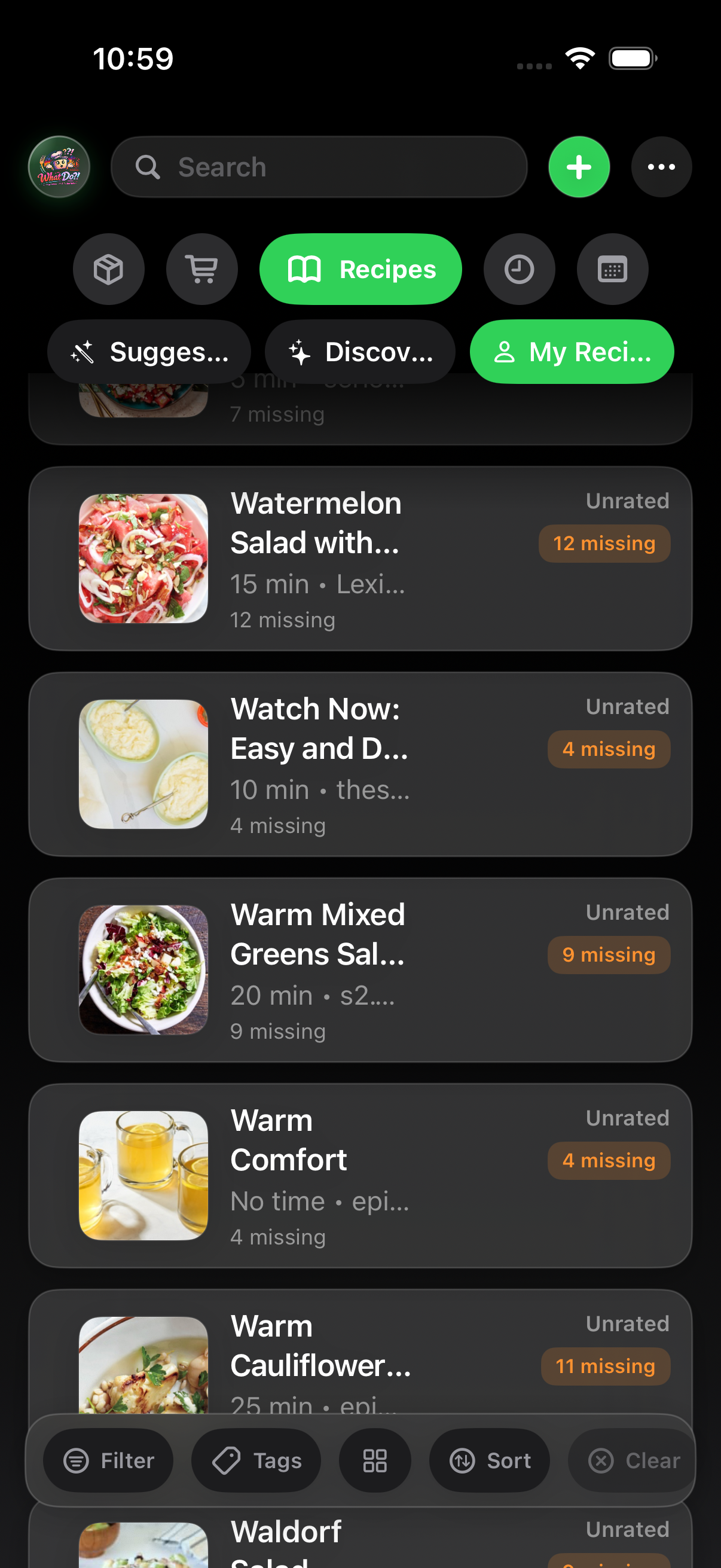 WhatDo shopping list screen on iPhone