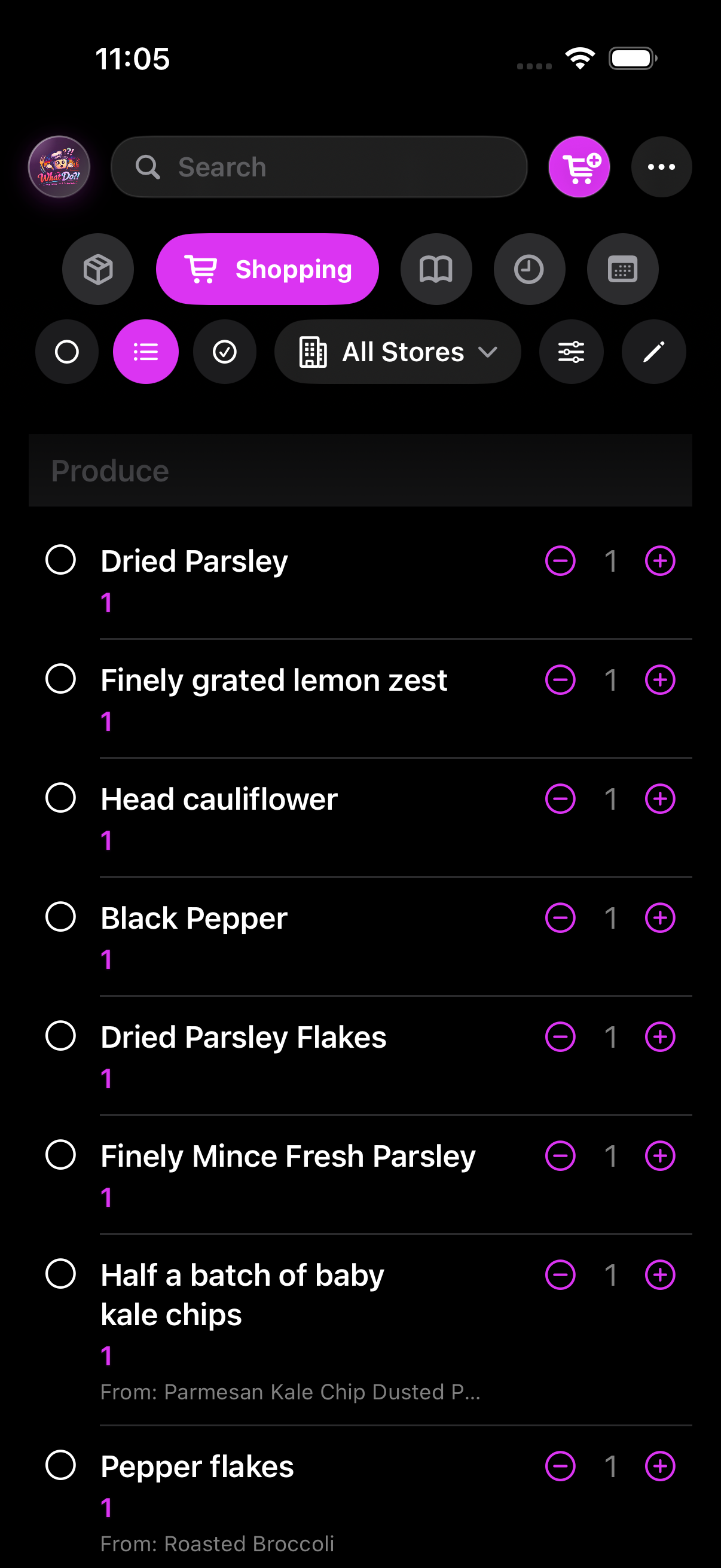 WhatDo my recipes screen