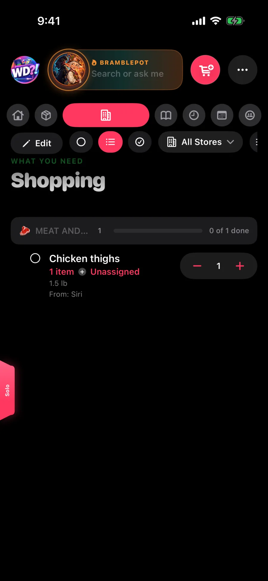 WhatDo?! shared shopping and roommate kitchen screens